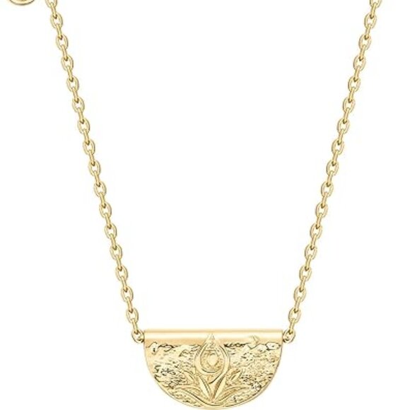 Neiman Marcus 14K Gold Plated Engraved Lotus Necklace - Picture 3 of 4